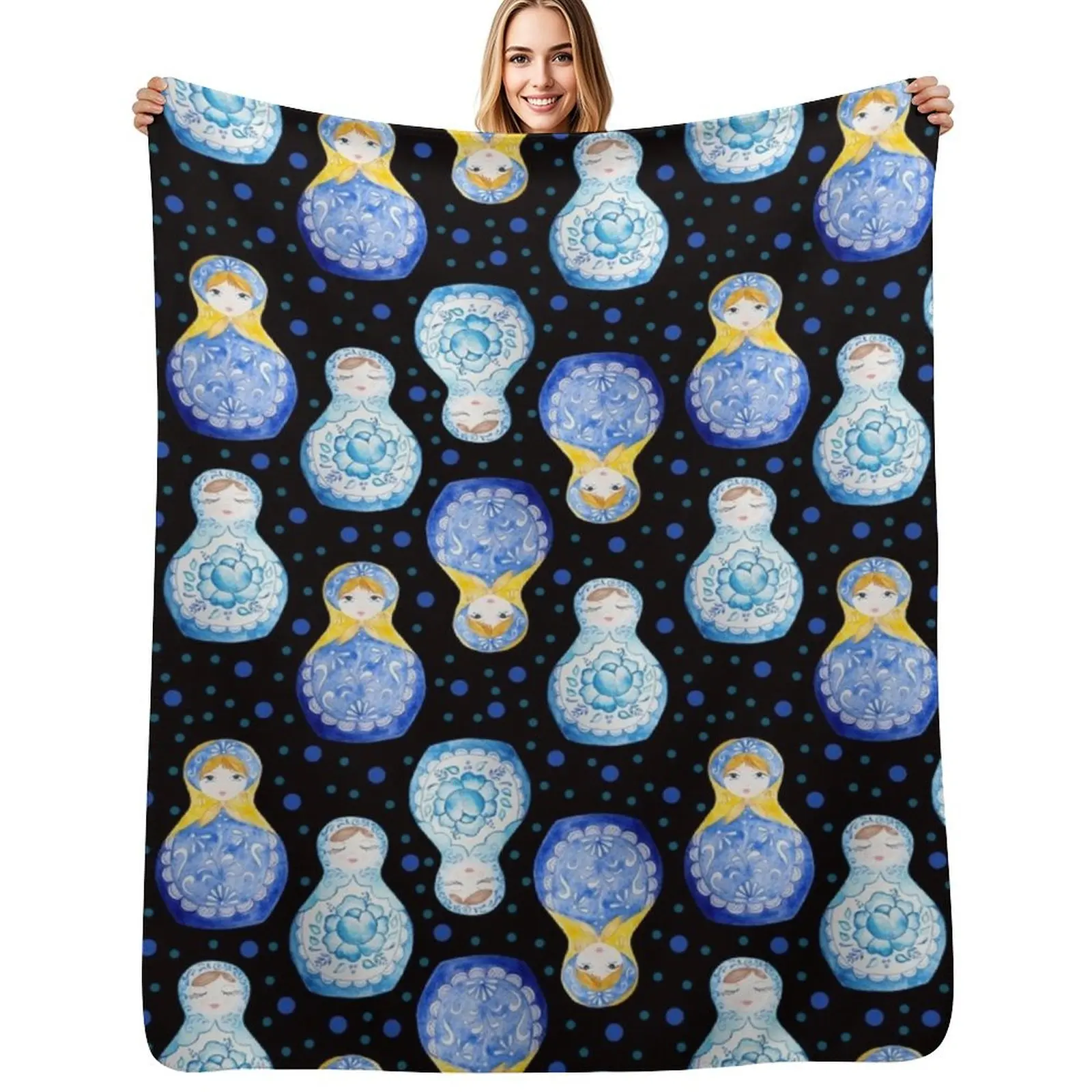 Blue nesting dolls Throw Blanket Stylish Warm Blanket for Living Room Bedroom