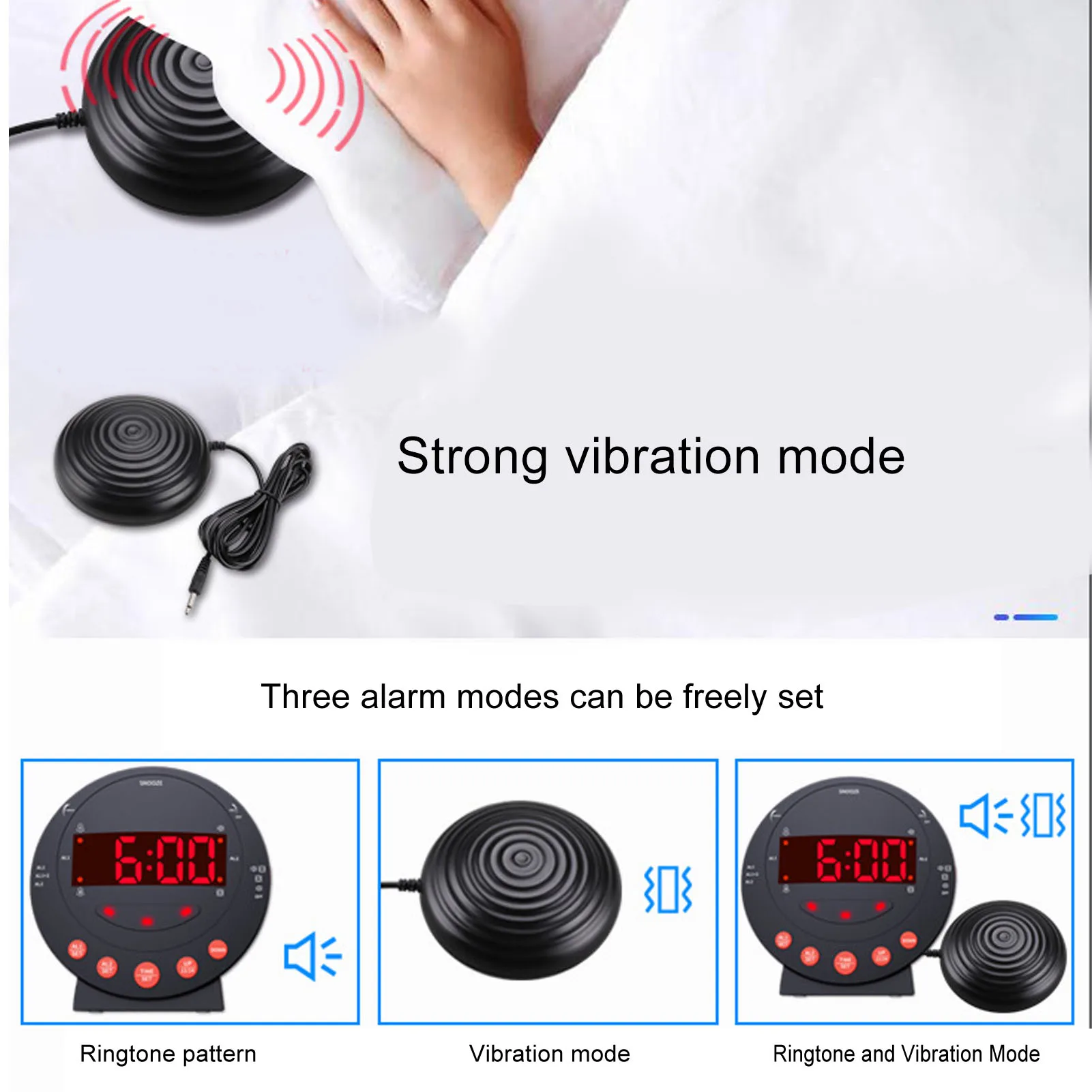 Alarm Clock 110 Decibels Red Flashing Light Super Shaker Extra Loud Alarm Clock for Student Elder