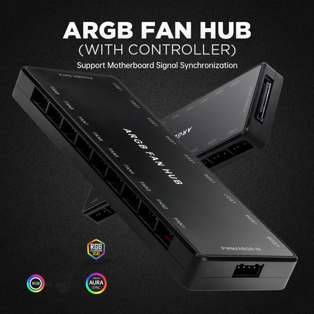 Digital Essentials Fan Controller ARGB Chassis Fan Vontroller 5V 3-Pin 1-to-9 Fan Hub Heatsink HUB Adapter