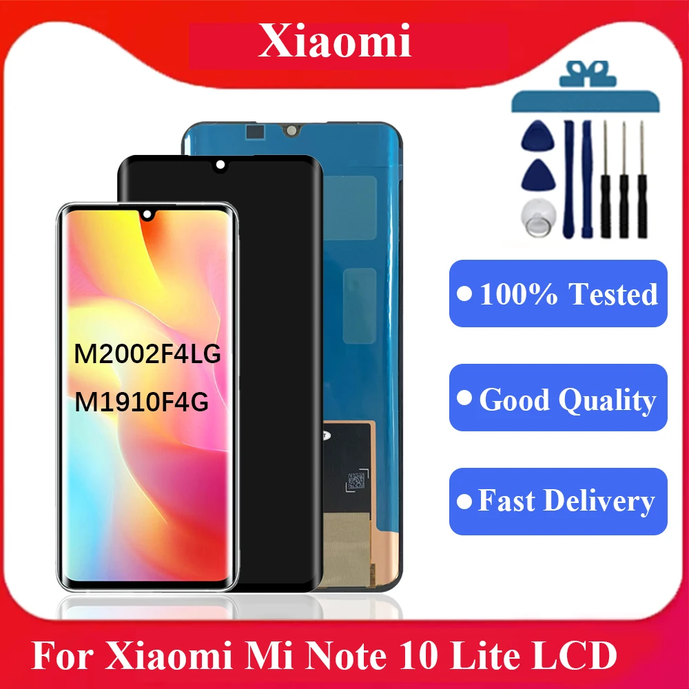 100% Original 6.47'' AMOLED Display For Xiaomi Mi Note 10 Lite LCD M2002F4LG M1910F4G Display Touch Screen Digitizer Assembly