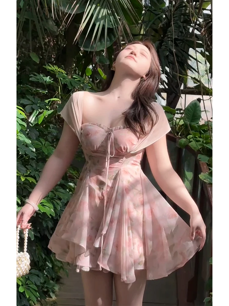 

Кружевное бюстье большого размера с цветочным принтом, женская летняя утягивающая юбка трапециевидной формы с высокой талией, корейский полиэстер