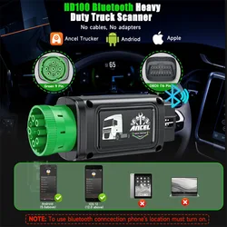 ANCEL HD100 Diesel Heavy Duty Truck Scanner Bluetooth All System DPF Regen 9/12 Pin Truck Diagnosis Tool for Cummins Caterpillar