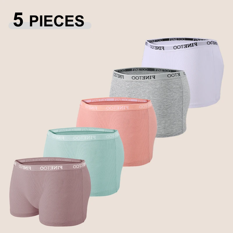 5PCS Women's Cotton Fabric Panties Fashion Letter Solid Color Boyshorts Seamless Cozy Breathable Sports Boxers Female Lingerie