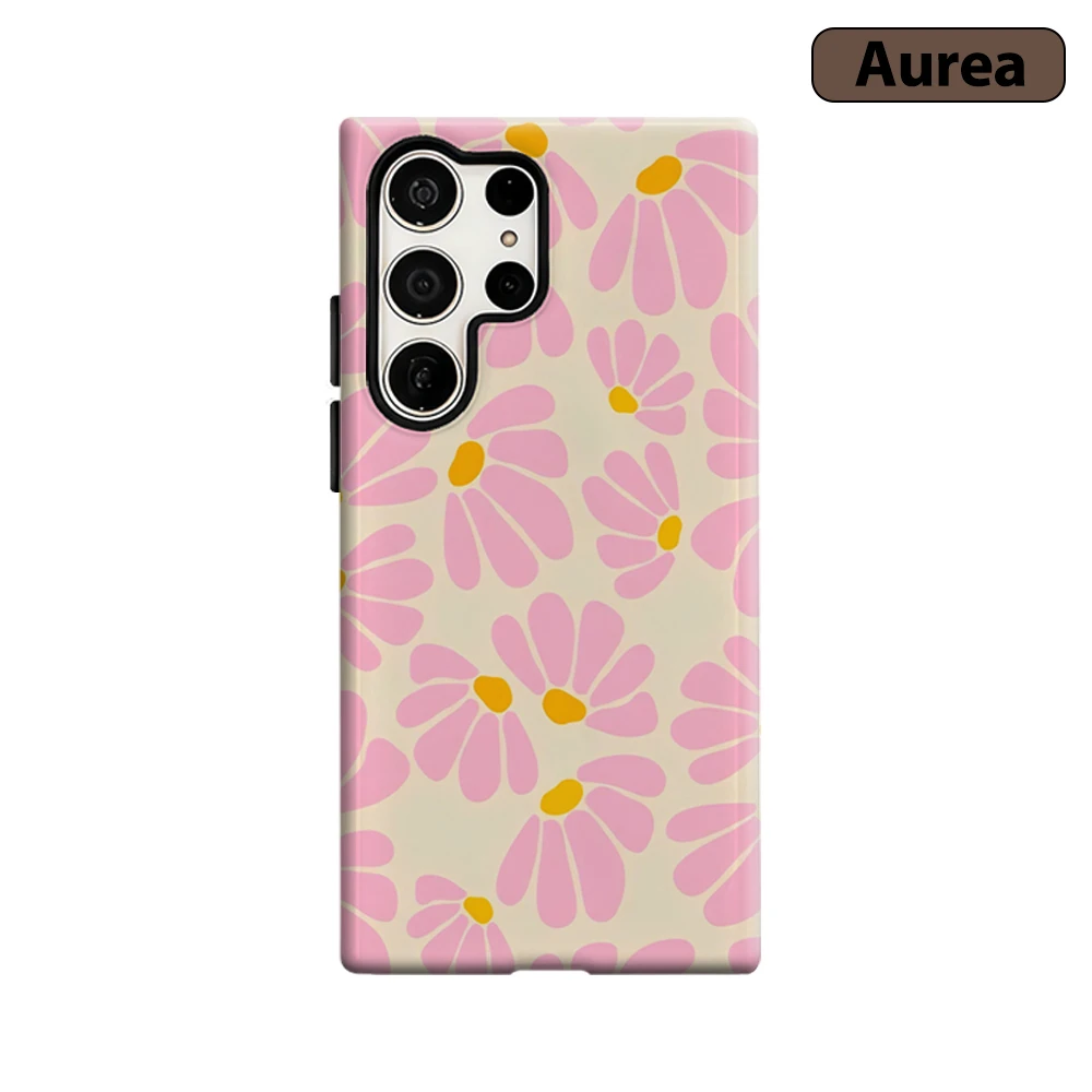Pastellrosa Gänseblümchen Handyhülle für Samsung Galaxy S25 Ultra S24 S23 Ultra Plus Stoßfeste Doppelschicht Robuste Rückabdeckung