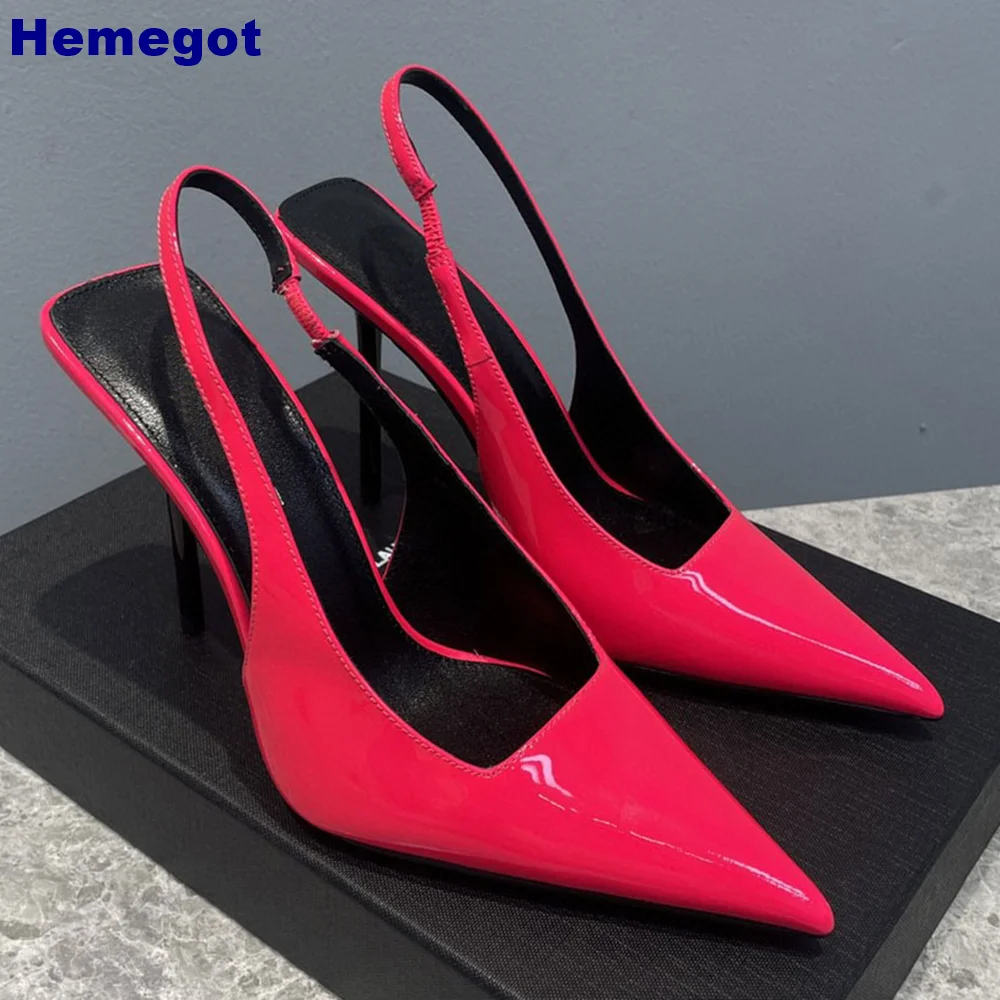 

Genuine Leather Pointed Toe Sexy Pumps 2024 Summer New Luxury Banquet Back Strap 10Cm High Heels Red Fashion Ladies Sandals