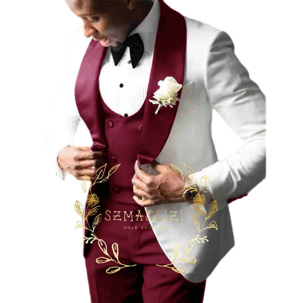 

Elegant Suit Set For Men Wedding Party Fashion Blazer Vest Pants Formal Banquet Tailor-made Male High Quality Groom Tuxedos