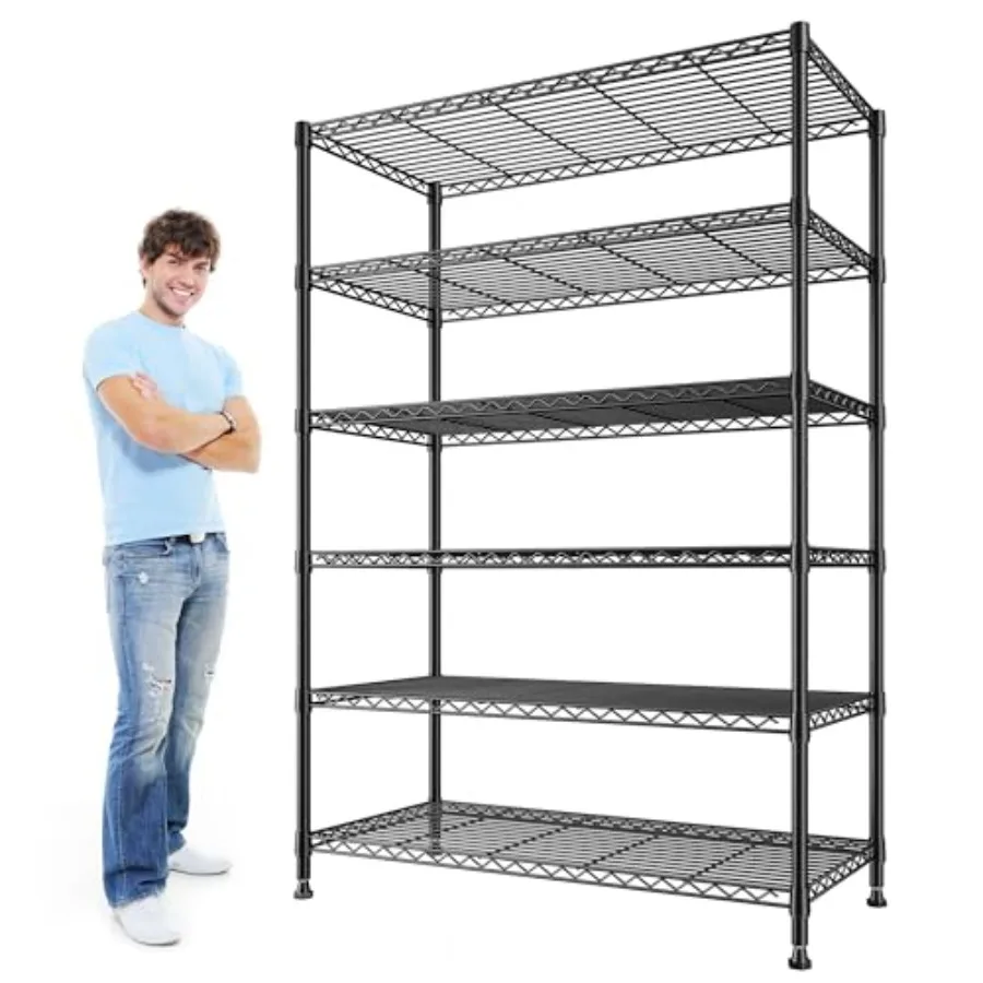 

Металлический стеллаж с проволочными полками, 75''H, 6-ярусный, усиленный, для кладовой, кухни, гаража, регулируемый, выдерживает до 1200 фунтов, 35.4''W, 75''H, 15''В.