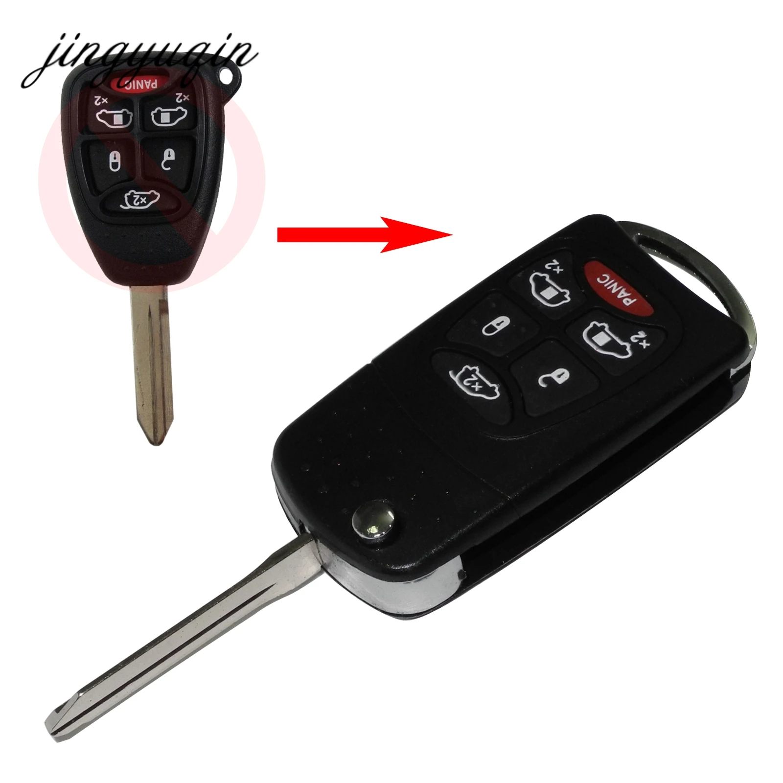 jingyuqin Folding 6 Buttons Flip Remote Key Case Shell for Chrysler Town Country For Dodge Grand Caravan Jeep Commander