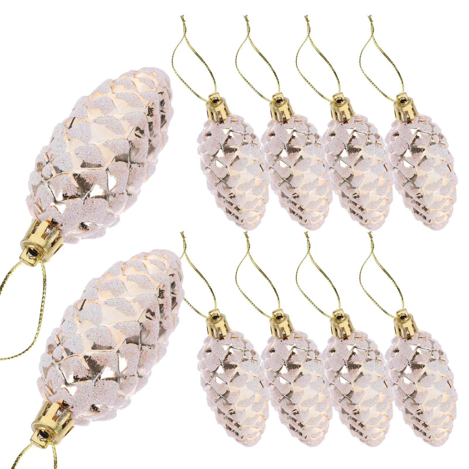 

10 Pcs Gold Painted Pine Cone Ornaments for Christmas Tree Decorations Hanging Xmas Party Charms Indoor Outdoor
