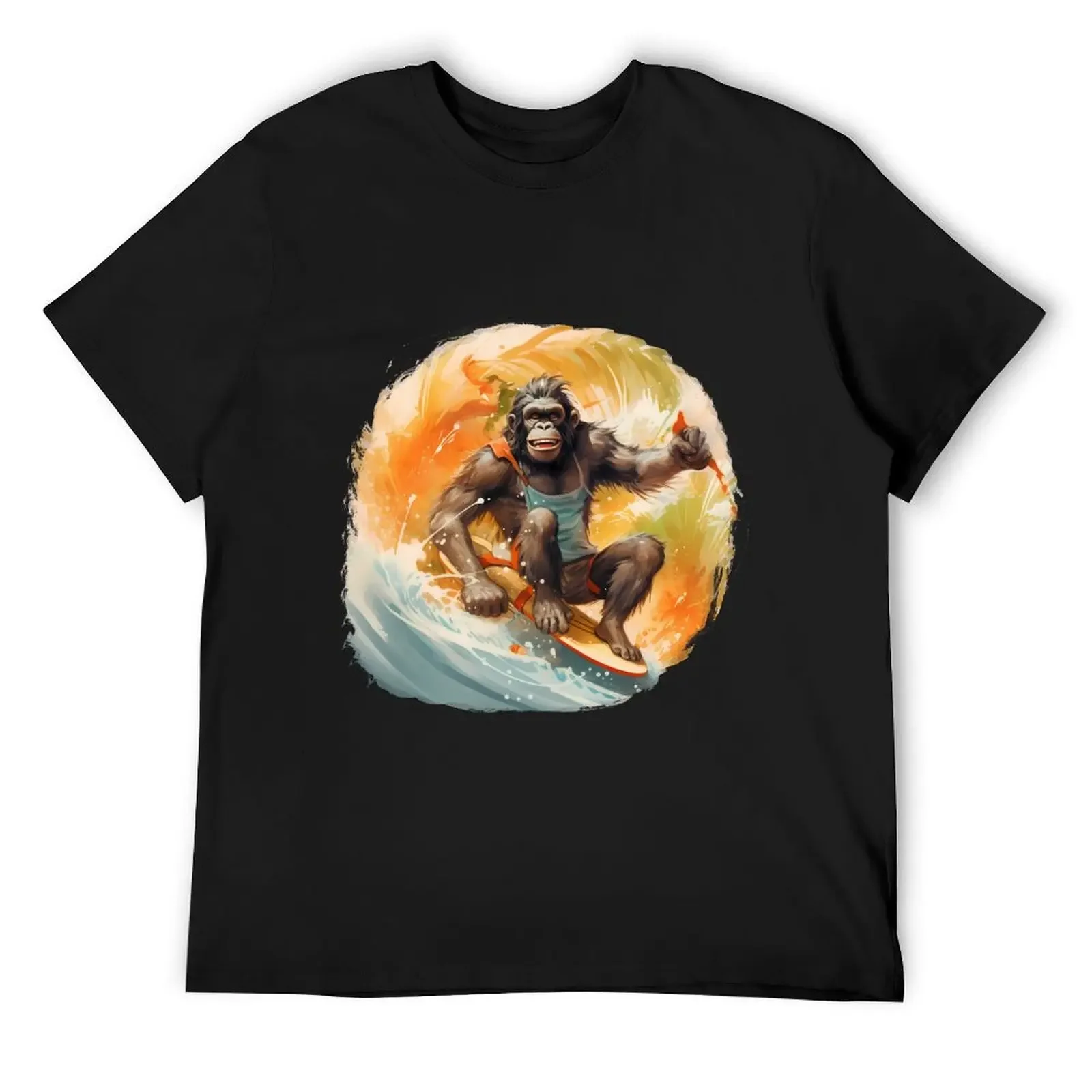 

Surfing Monkey Aquarell T-Shirt blacks customizeds Men's t-shirt