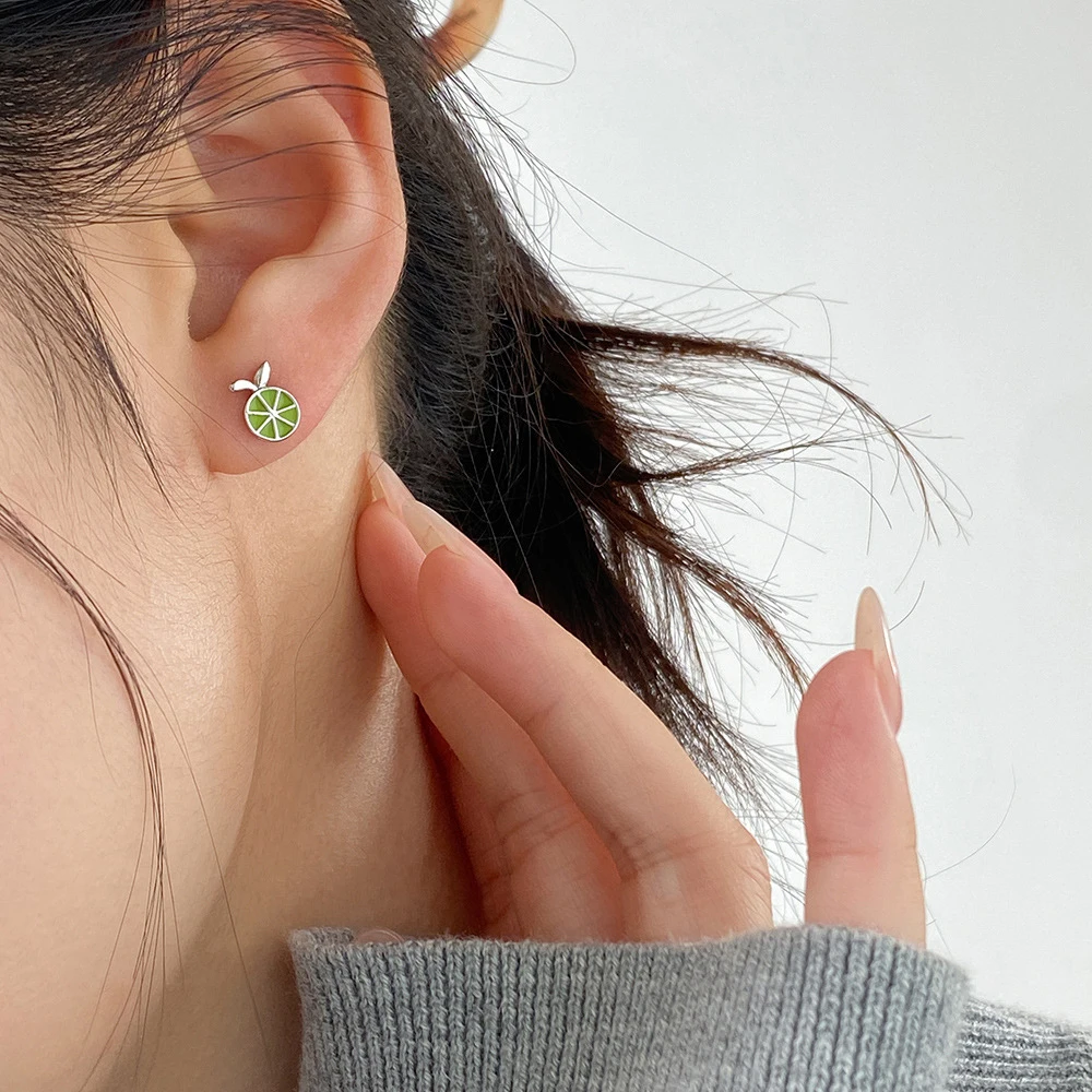 Modian New Fruit Ear Studs for Women Gift Enamel Summer Cute Lemon Sterling Silver 925 Stud Earring Fine Jewelry Accessories