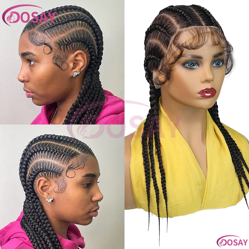 

20-дюймовые плетеные парики Cornrow, бесклеевые синтетические полные парики фронта шнурка для чернокожих женщин, коса без узлов, парик, косички, афро парики