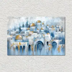 Modern Jewish Art Abstract Kotel Canvas Prints Blue Holly Jerusalem HD Poster Printed Judaica Picture Bathroom Restaurant Decor