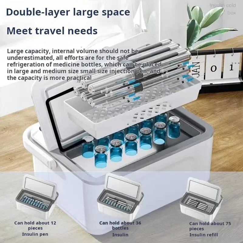 

Double layer super large capacity insulin refrigerator, medicine constant temperature box, car travel insulin refrigerated box