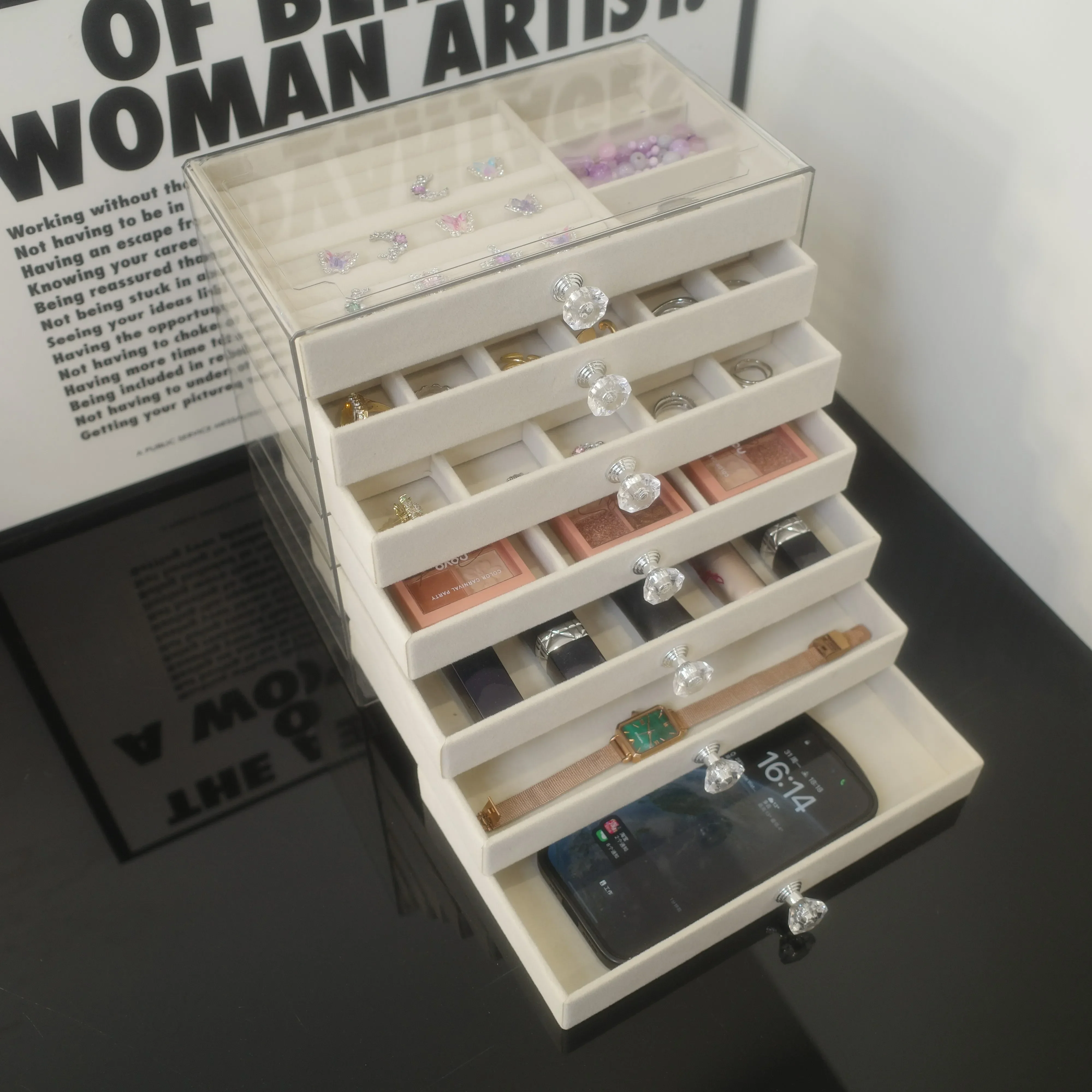 3-7 طبقات من درج منظم المجوهرات المخملي صندوق مجوهرات مخملي أقراط صندوق عرض منظم الأساور وصناديق المجوهرات