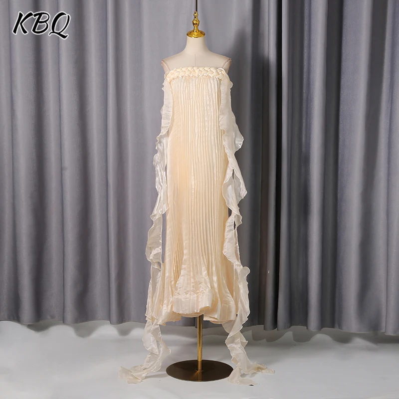 

KBQ элегантные однотонные длинные платья с рюшами для женщин без бретелек без рукавов с высокой талией темпераментное драпированное платье женская мода