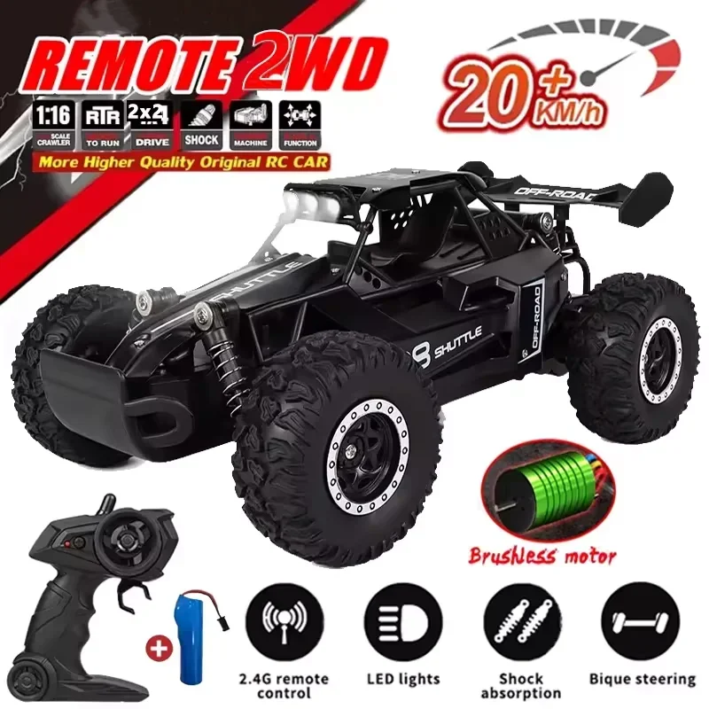 2WD 1:16 RC 오프로드 버기 차량, 야외 트럭 레이싱 & 클라이밍 드리프트, LED 조명 기능, 어린이 소년을 위한 완벽한 장난감 선물, 2.4G 무선 방식