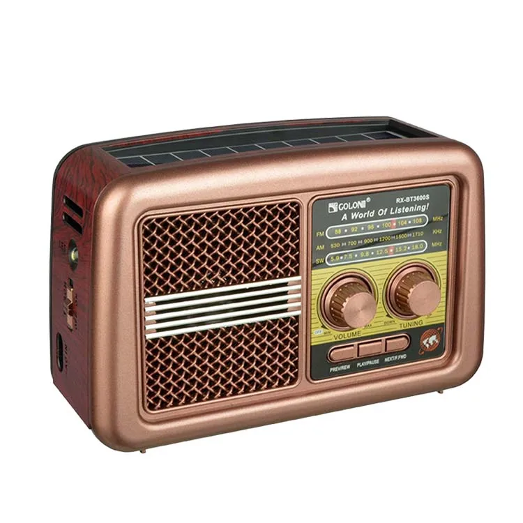 YYHC Retro Radio Model Rx-Bt3600 Solar Power Battery Emergency Fm/Am Golon Portable X Bass Radio Wirh Torch