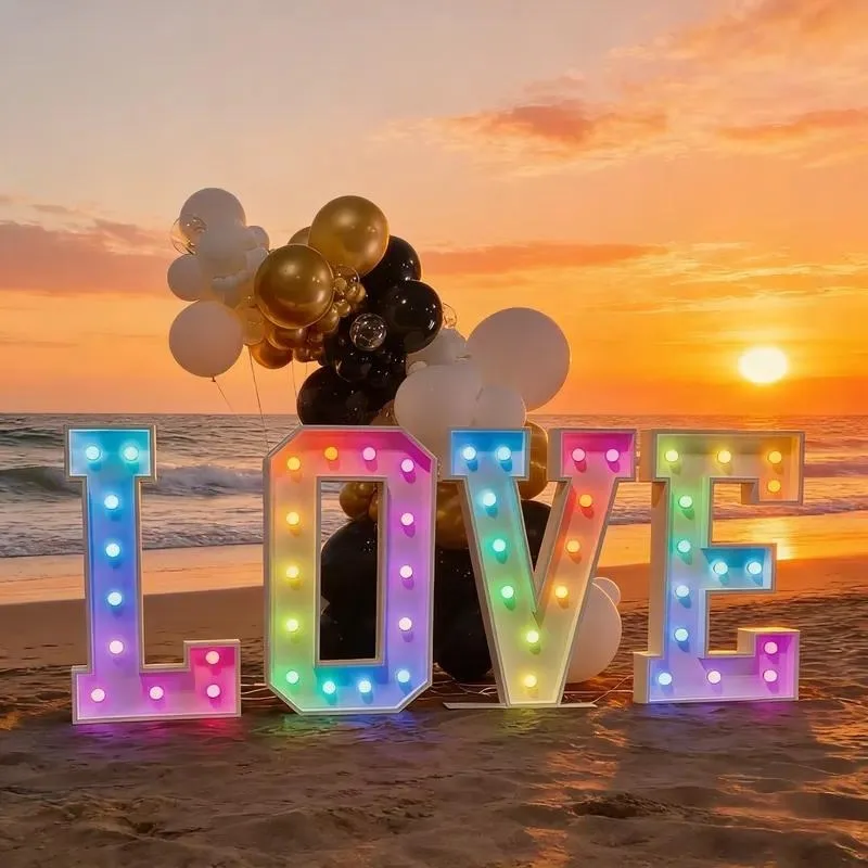 Customizable color Light Emitting Diode, giant luminous letters with brackets, for wedding proposal decoration