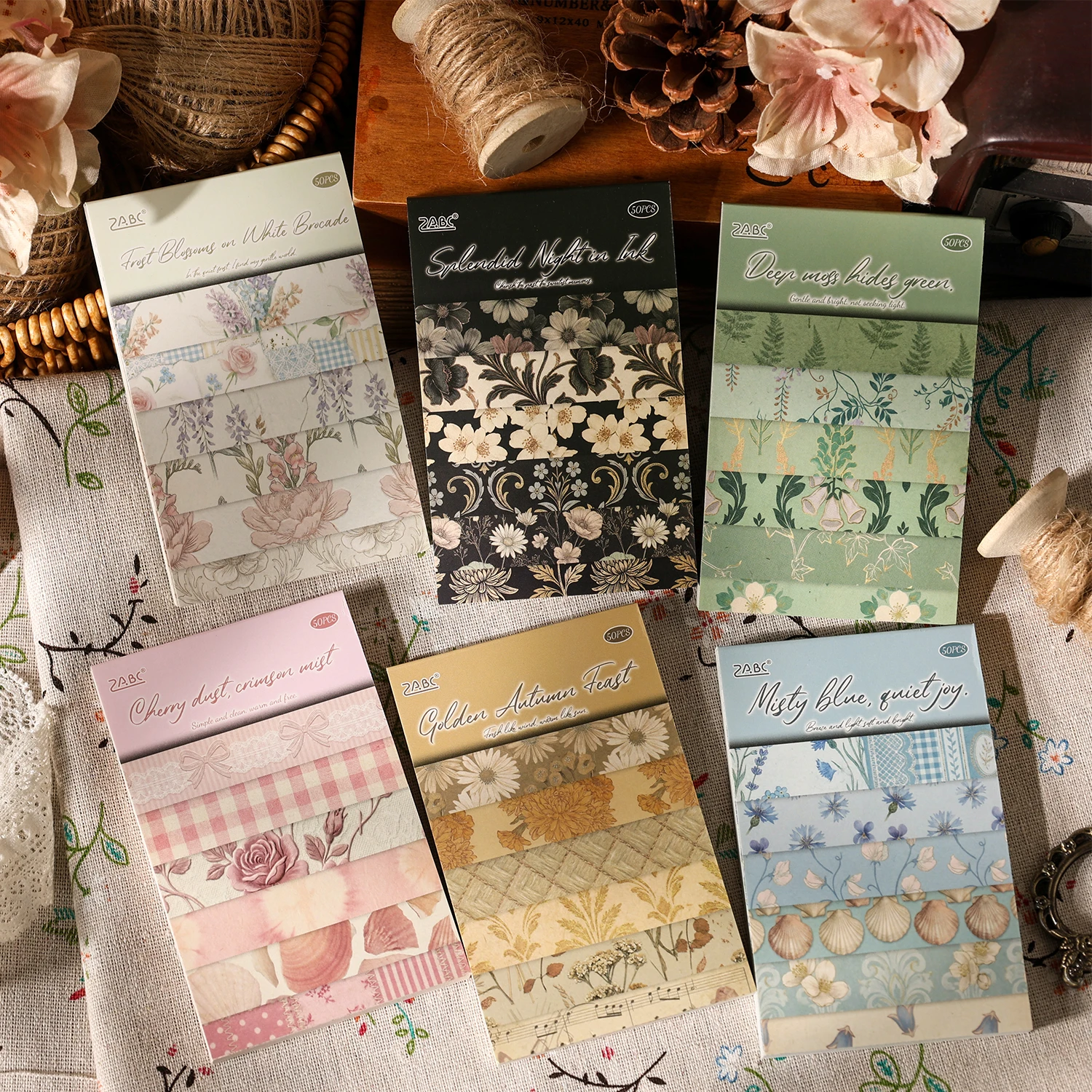 50 Pcs Floral Grid Pattern Material Paper Junk Journal Planner Scrapbooking Vintage Decor Collage DIY Craft Handmade paper