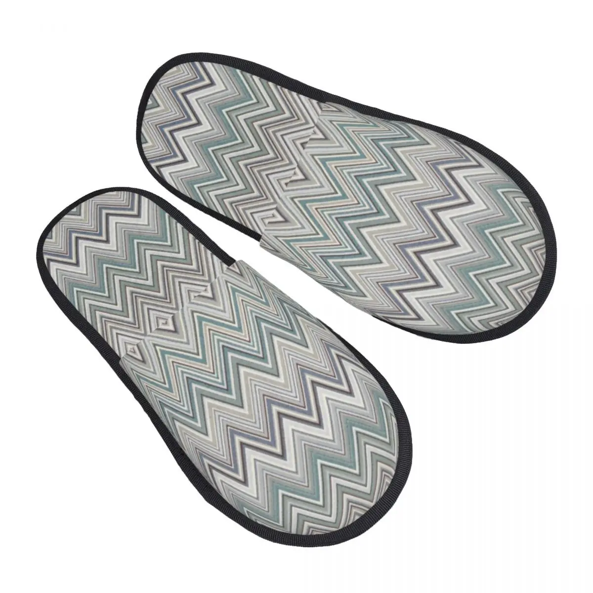 Custom Boho Chic Zigzag Chevron Memory Foam Slippers Women Comfy Warm Modern Bohemian Zig Zag Multicolor House Slippers