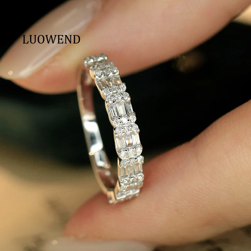 

LUOWEND 100% 18K White Gold Rings Fashion Classic Style 0.46carat Real Natural Diamond Engagement Ring for Women Fine Jewelry