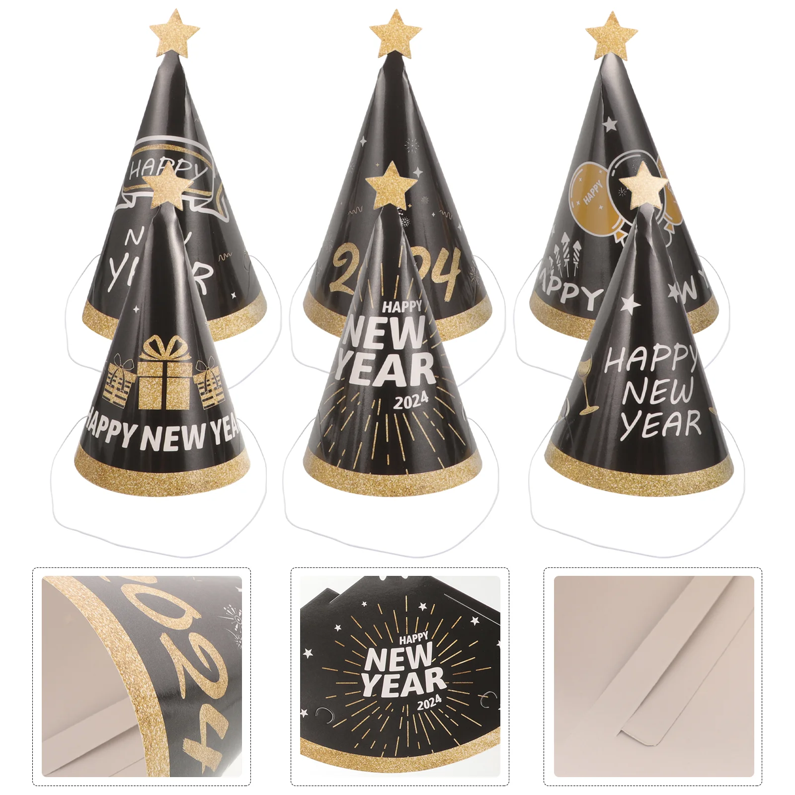 

6 Pcs Party Funny Paper Hat New Year Supplies Supply Hats for Adults Decor Eve Favors Cone Happy