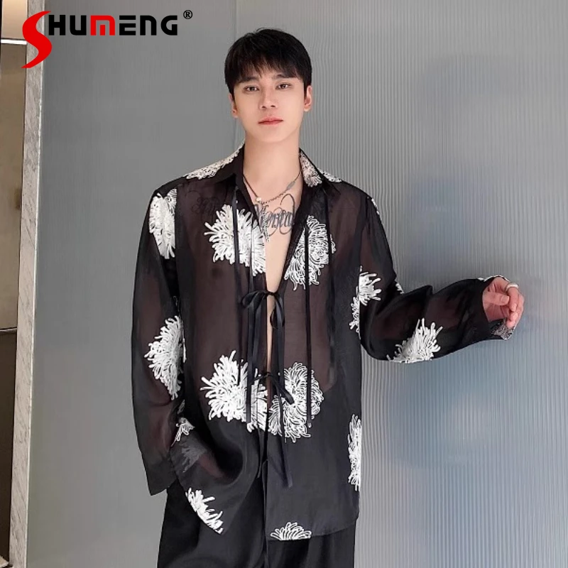 

Men's 2025 Summer New Thin Stylish Shirts Men's Long-sleeve Trendy Tops Male Handsome Loose Comfort High-end Embroidered Shirts