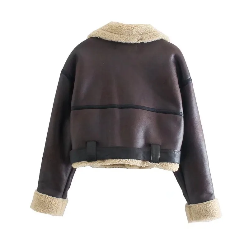 Neue Frühling Herbst Frauen Jacke Vintage Kurze Stile Lose Revers mit Gürtel Faux Leder Jacke Streetwear Weiblichen Mantel Outwear