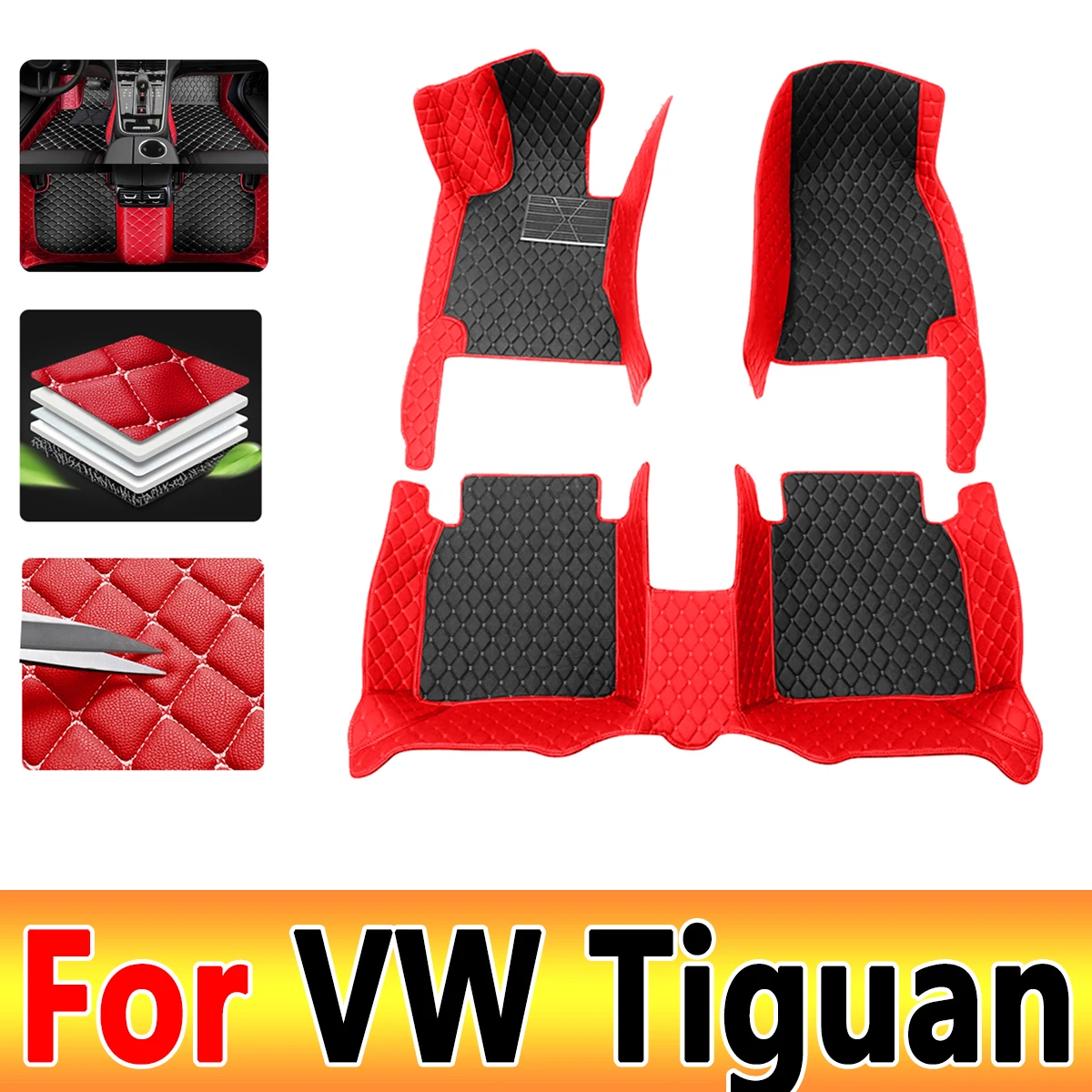 Car Mats Floor For Volkswagen Tiguan Allspace LWB 2017~2022 7seat Leather Not Computer Box Under The Driver Seat Car Accessories