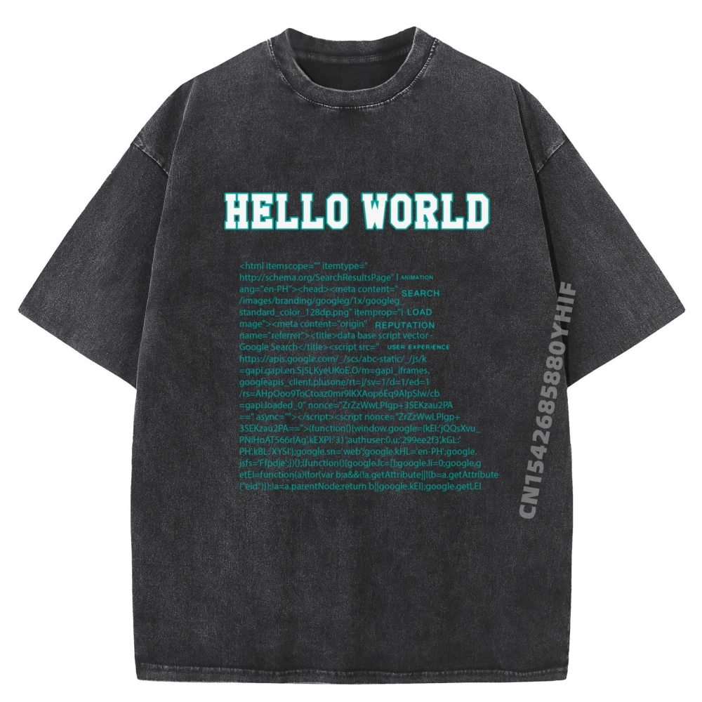 

Hello World Computer Programming Languages Computer It Graphic T Shirts Men Cotton Tshirt Vintage Washed Shirt
