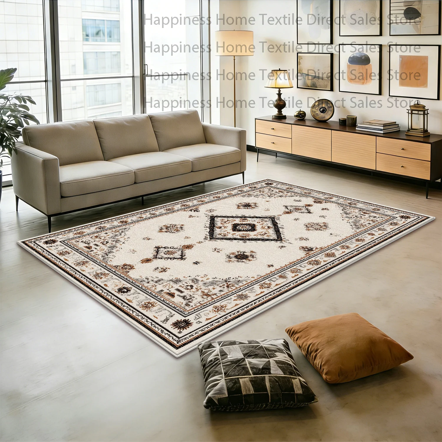 Alfombra Persa Retro Marrón Grande para Sala de Estar, Decoración de Dormitorio, Alfombra Suave y Esponjosa para Sofá, Lavable, Antideslizante, para Comedor
