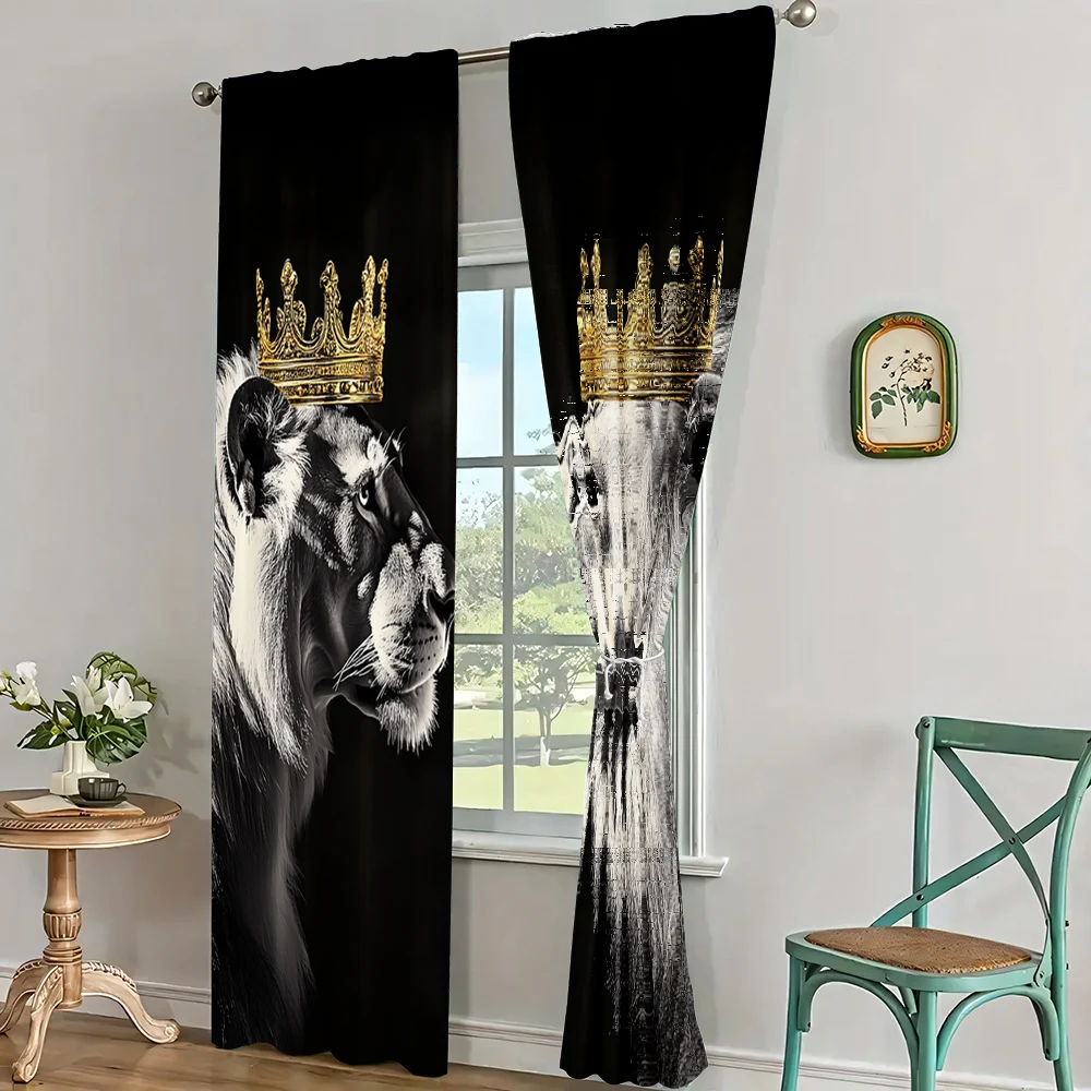 2Pc Lion King Crown Pattern Curtains Rod Pocket Decorative Window Drapes Window Treatments For Bedroom Living Room_ai11