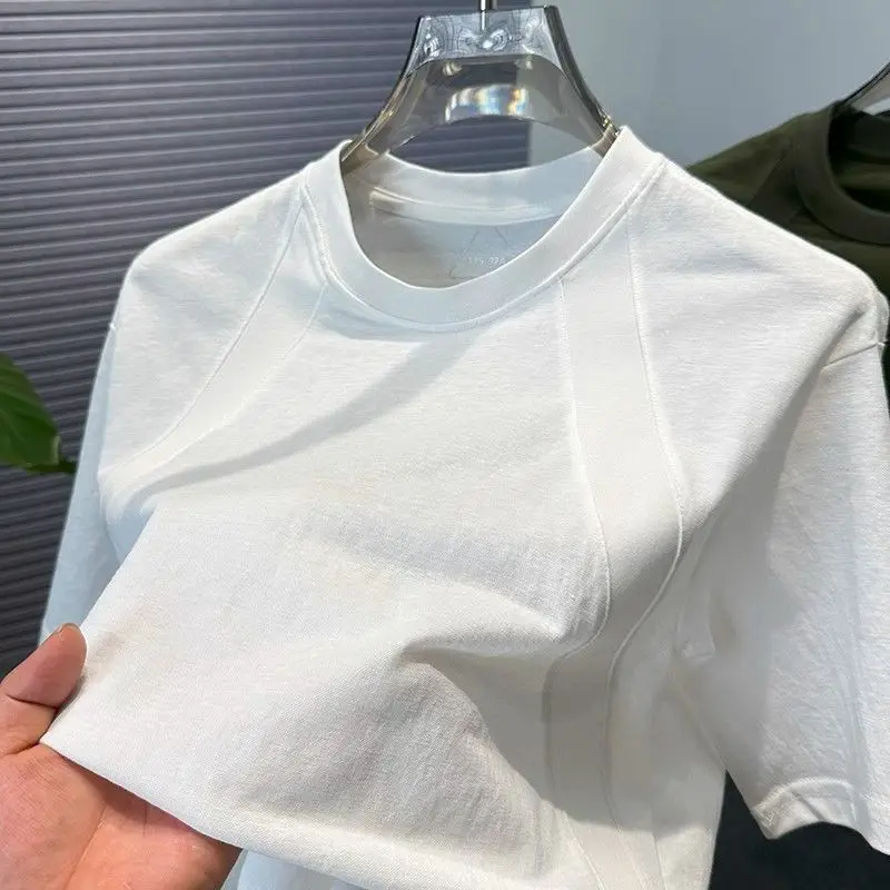 

Летняя мужская хлопково-льняная деловая футболка с короткими рукавами и круглым вырезом, трендовая футболка