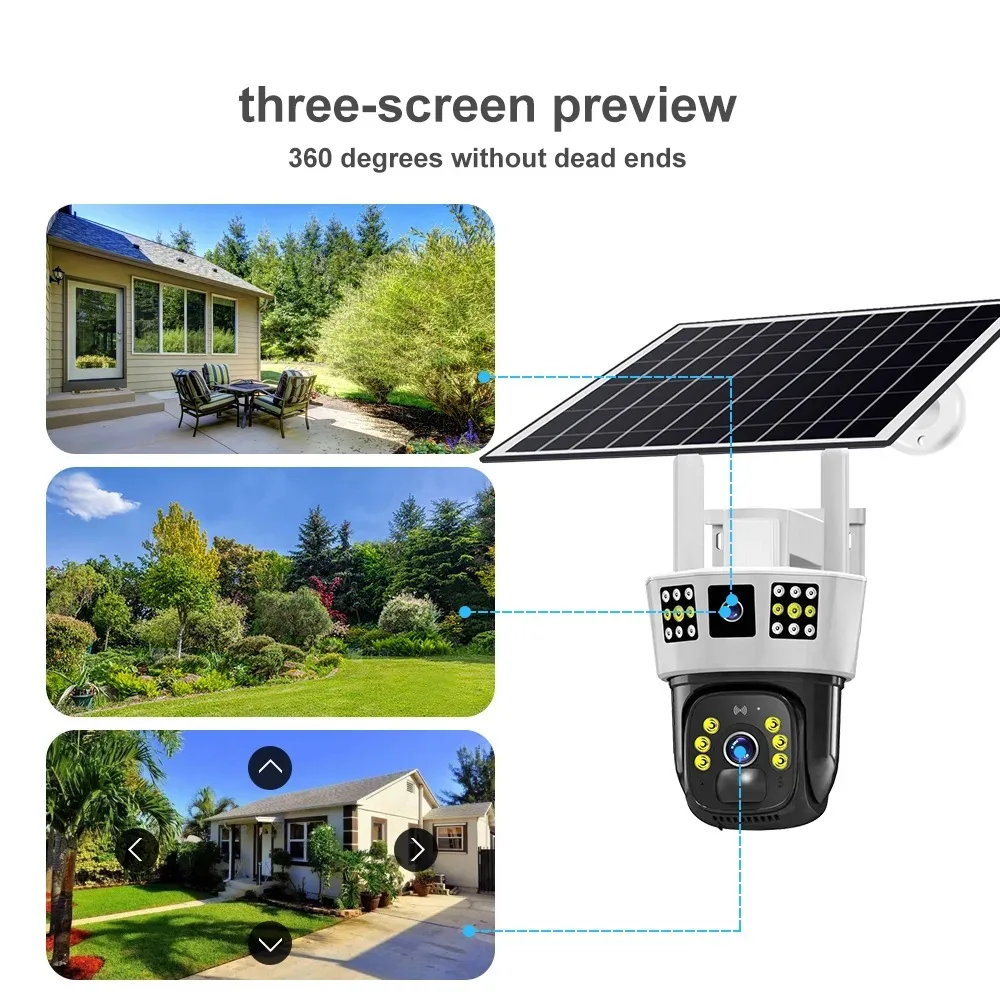 Imagem -05 - Saikiot-câmera de Segurança Solar Powered Cctv V380 Pro Telas Lente Dupla 12mp 6k Ptz ai 4g 360 Câmera ao ar Livre Cartão Sim