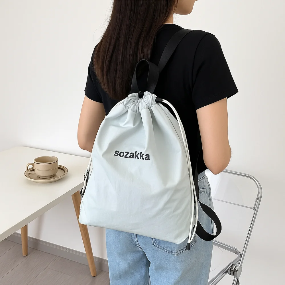 

Casual Korean Style Nylon Drawstring Backpack Fresh Color Lightweight Sport Nylon Bag Harajuku Sweet Outdoor Travel Bag Travel