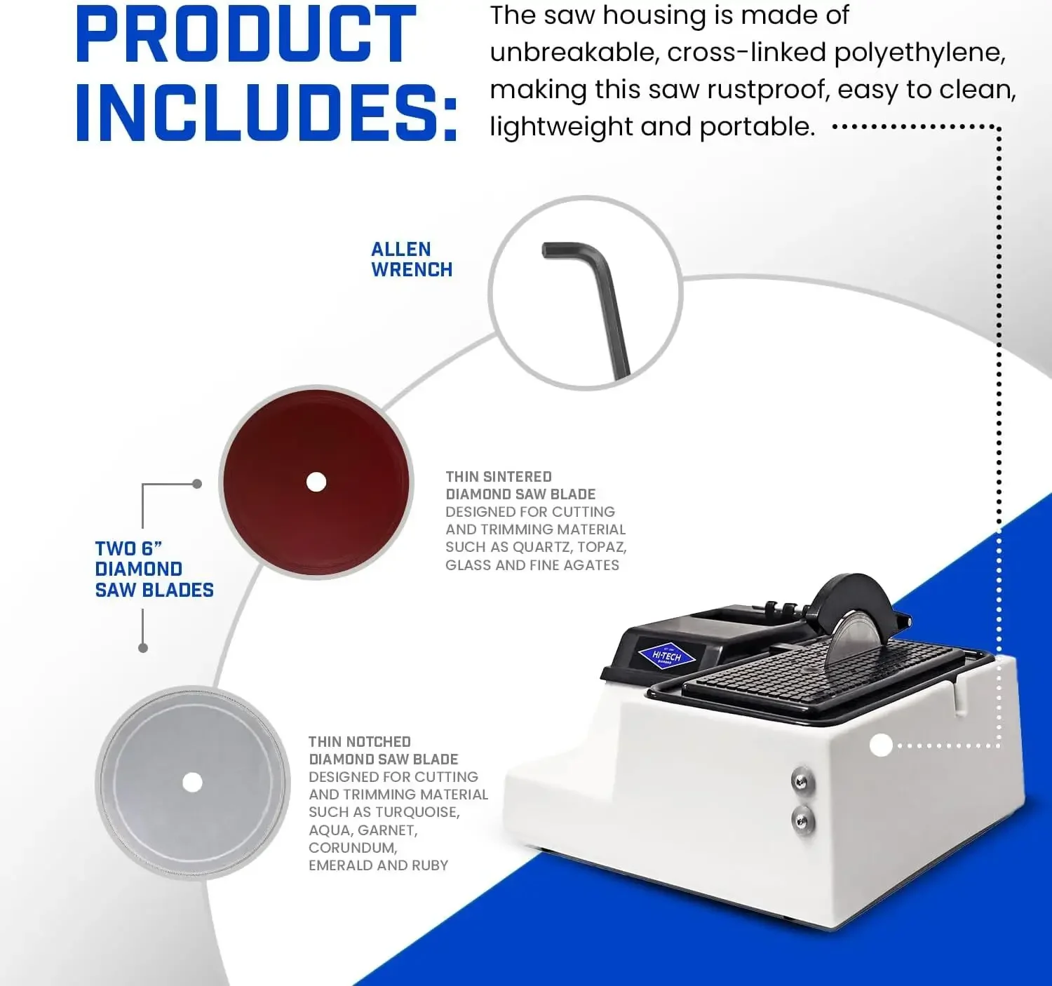 

Hi-Tech Lapidary Equipment Rock, Stone, Glass Cutting, Trimming, Sawing Hine Stone Cutter Trim Saw And More - Includes TWO 6"
