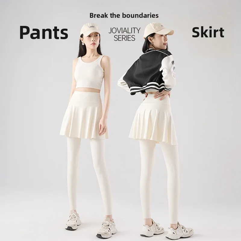 High Waist Yoga Skirt Pants Women's Spring Summer Autumn Naked Sensation Pleated Fitness Skirt Pants Abdomen Control Yoga Skirt