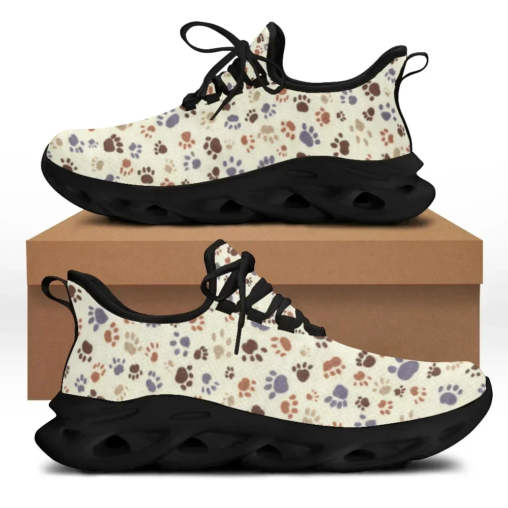 Cute Pet Footprint Print Women Mesh Swing Sneakers Breathable Lace Up Platform Shoes For Ladies Casual Zapatillas