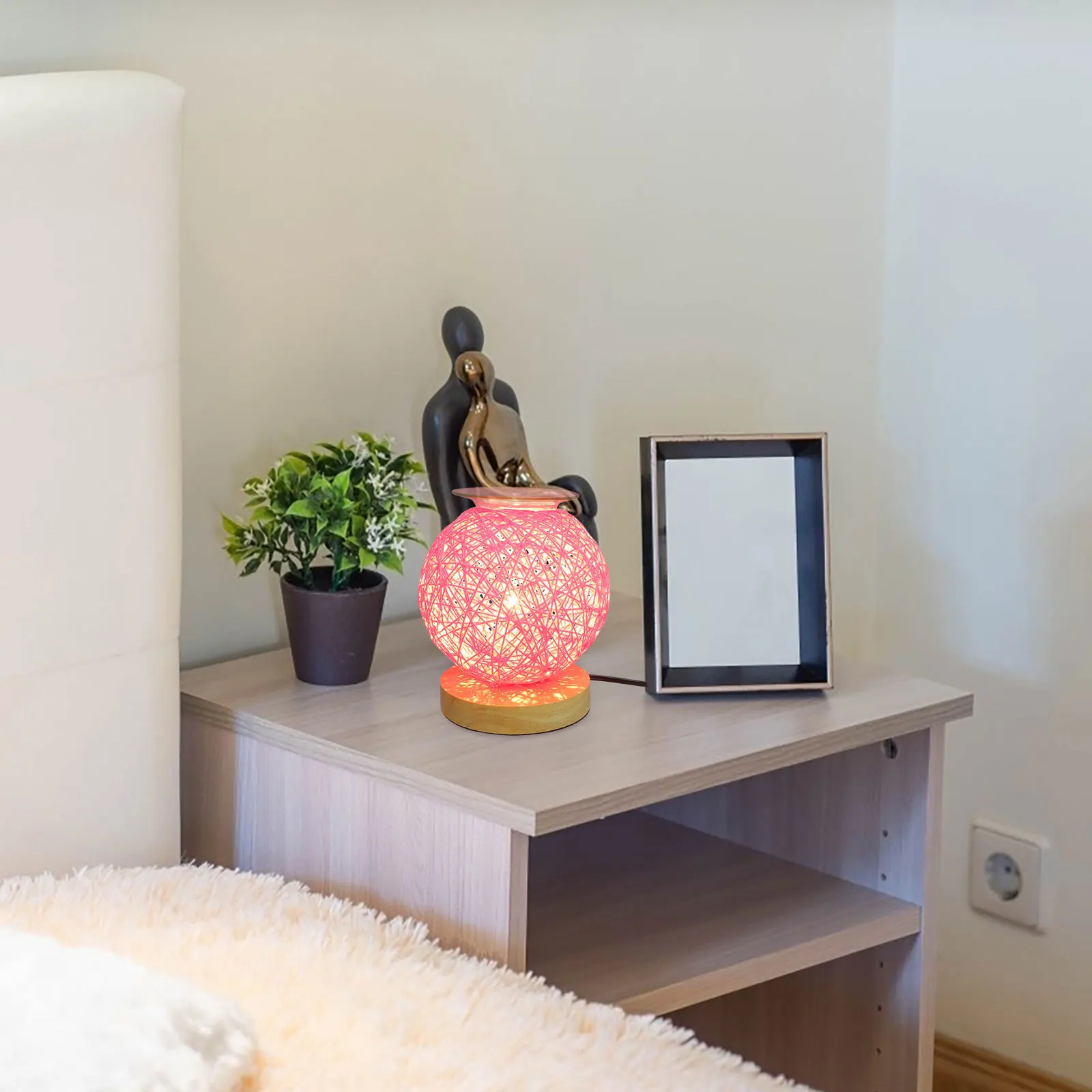 

1pc Aroma Essential Oil Lamp Plug-In Wax Melt Warmer With Rattan Ball Electric Scent Diffuser Night Light For Home Fragrance