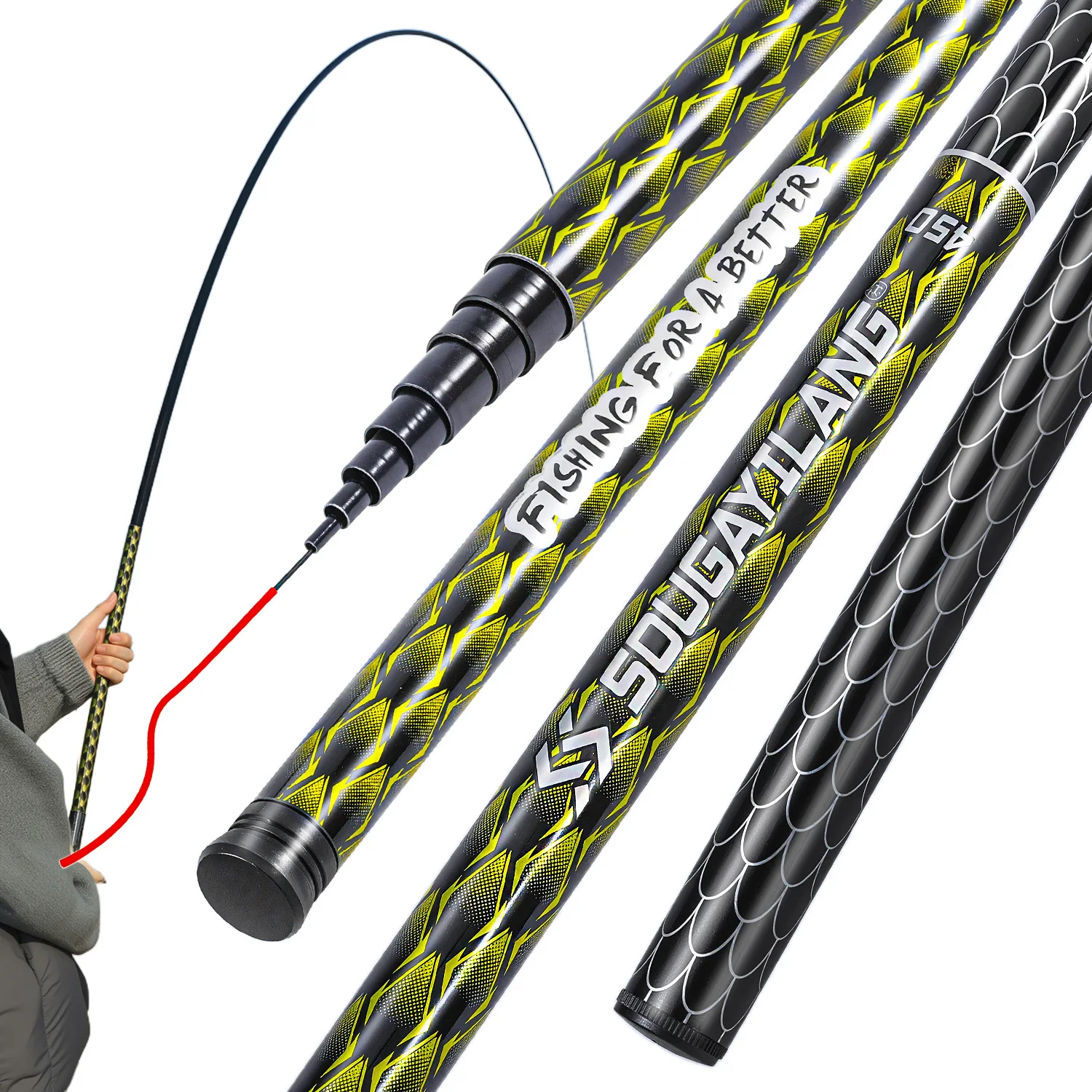 Sougayilang Carp Fishing Rod 2.7/3.6/4.5/5.4/6.3m Glass Fishing Pole Max Drag 8kg Portable Ultra Light Telescopic Fishing Pole