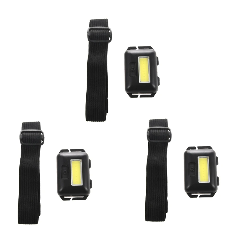 3X Cob LED Mini Head Light Lamp Headlight 3 Modes Rainproof Head Torch Flashlight Head For Outdoor Camping Fishing Black