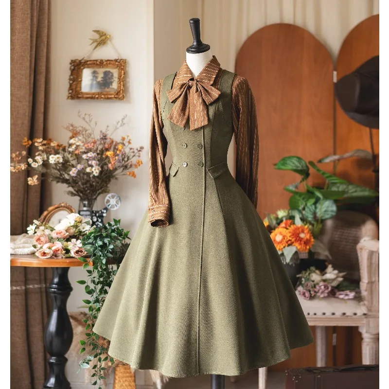 2025 가을 겨울 오리지널 프렌치 레트로 우아한 더블 브레스티드 허리 조임 슬림핏 베스트 드레스 JSK 슬림핏 스트랩 베스티도스