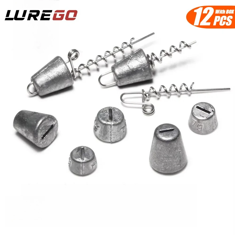 12-teiliges Set Angelköder mit Weichköder-Verschlussstiften und Gewichten | Federschlossstifte + Bleigewichte Kombi-Set | Salzwasser-Köderrig mit Anti-Verlust-Hakensystem