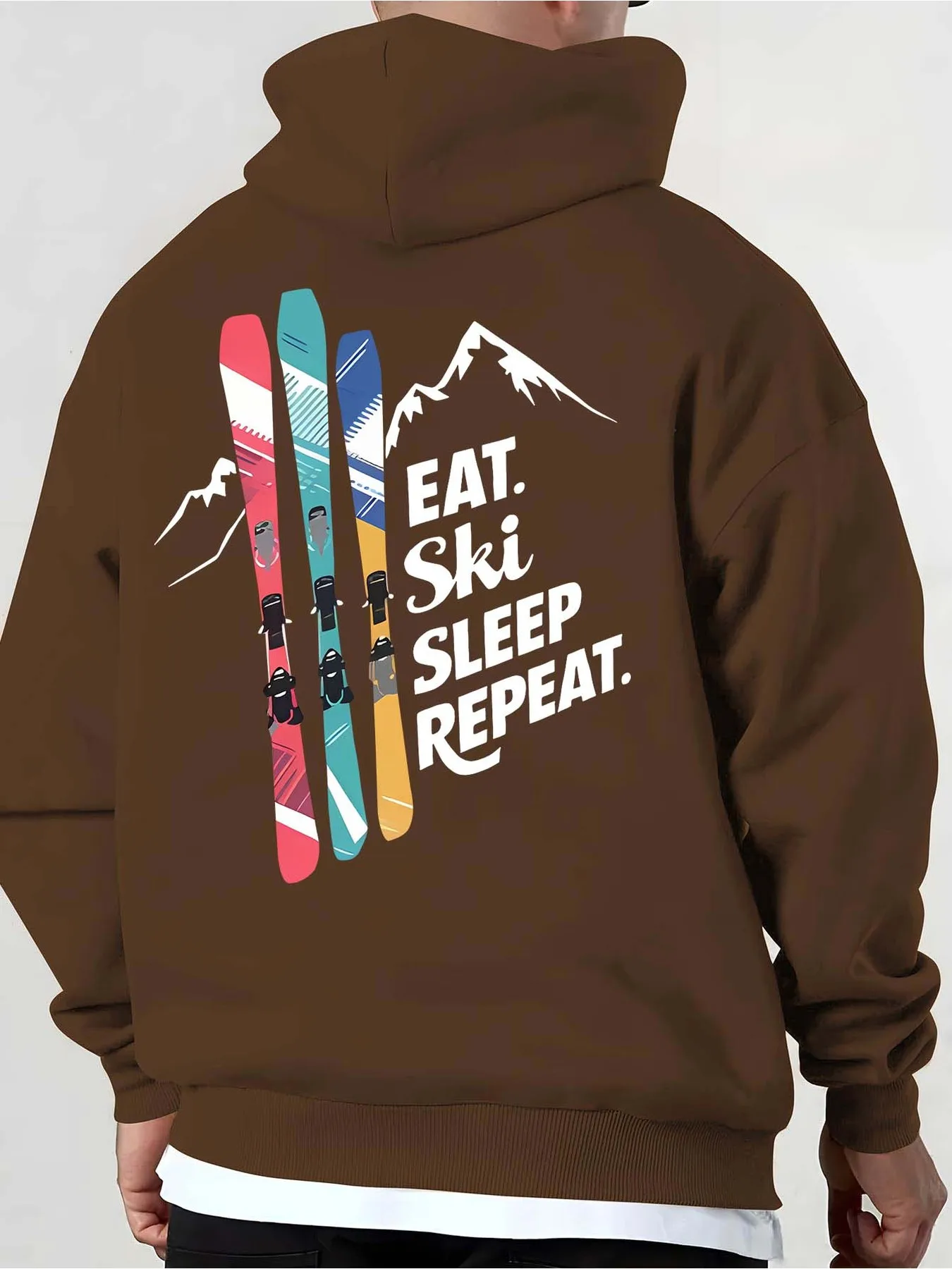 Ski Fashion Print Men Hooded Sweatshirt Autumn and Winter Daily Outdoor Sports Loose All Build Fitness Leisure Warm Street Style