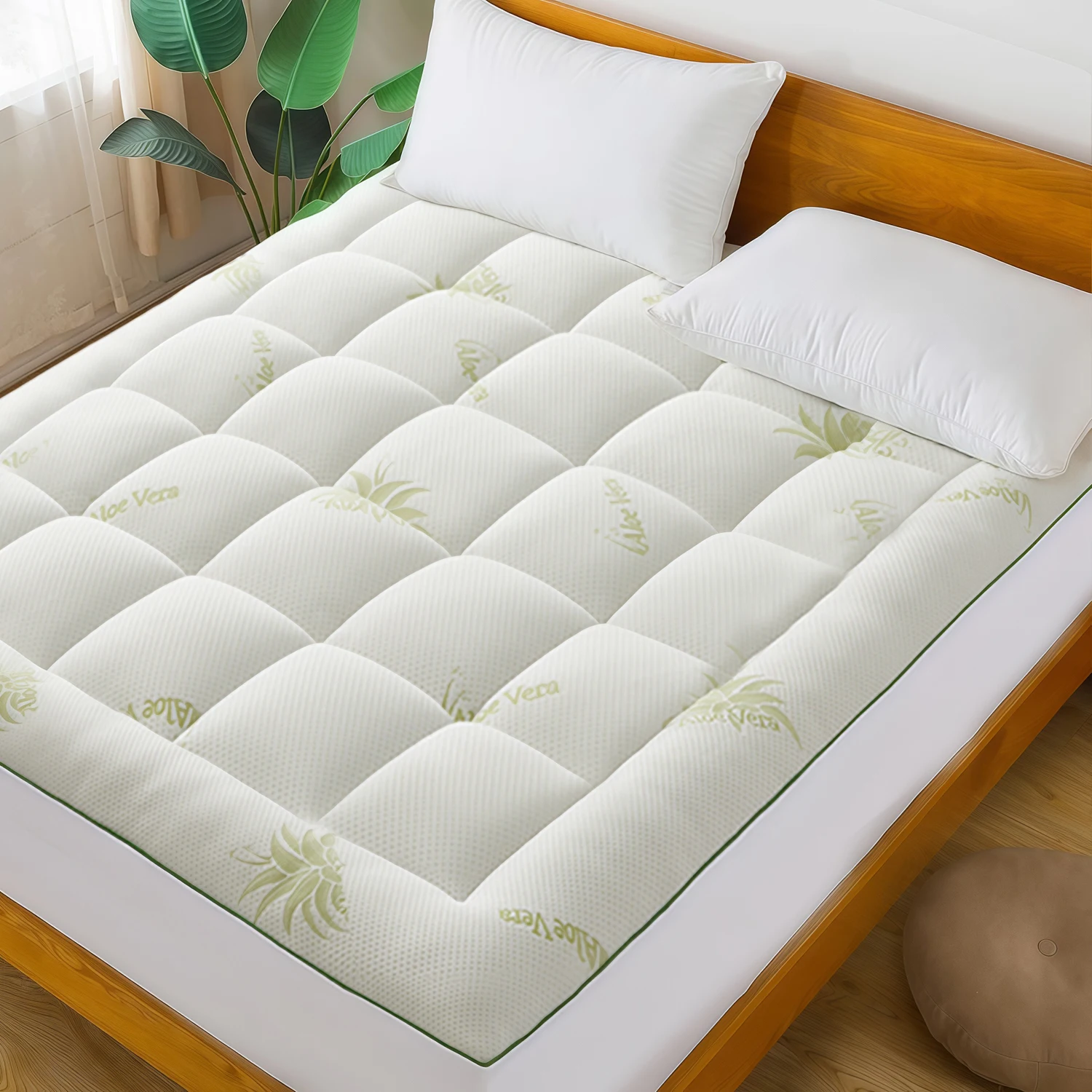 

Ultra Soft Mattress Topper - Viscose from Aloe Pillow Top Mattress Pad for Back Pain Relief, Breathable Knitted Mattress Cover