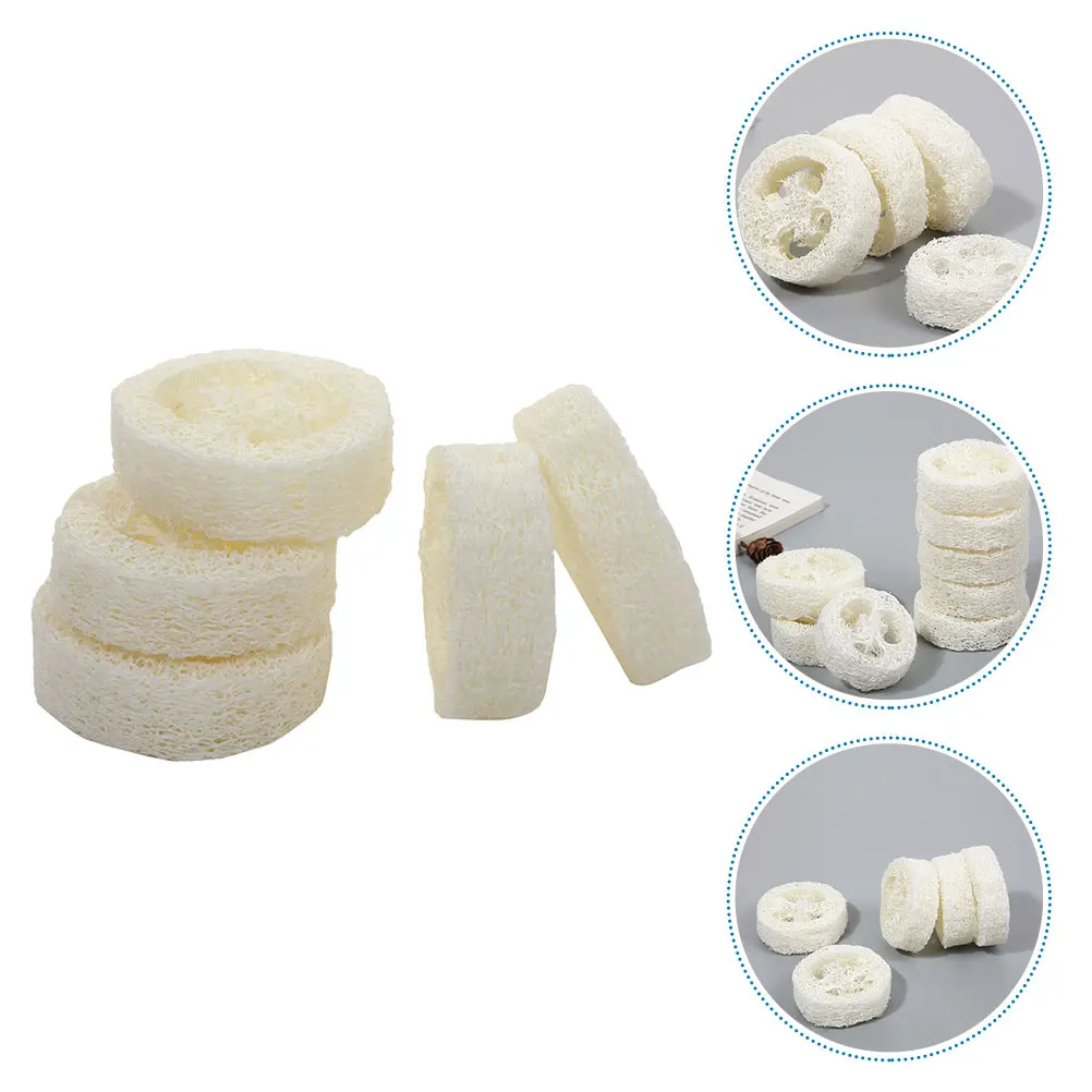 

5pcs Natural Loofah Pad Soap Holder Exfoliating Cleaning Tool Loofah Cuts Soap Base Household Sponge Mat Kitchen Bathroom