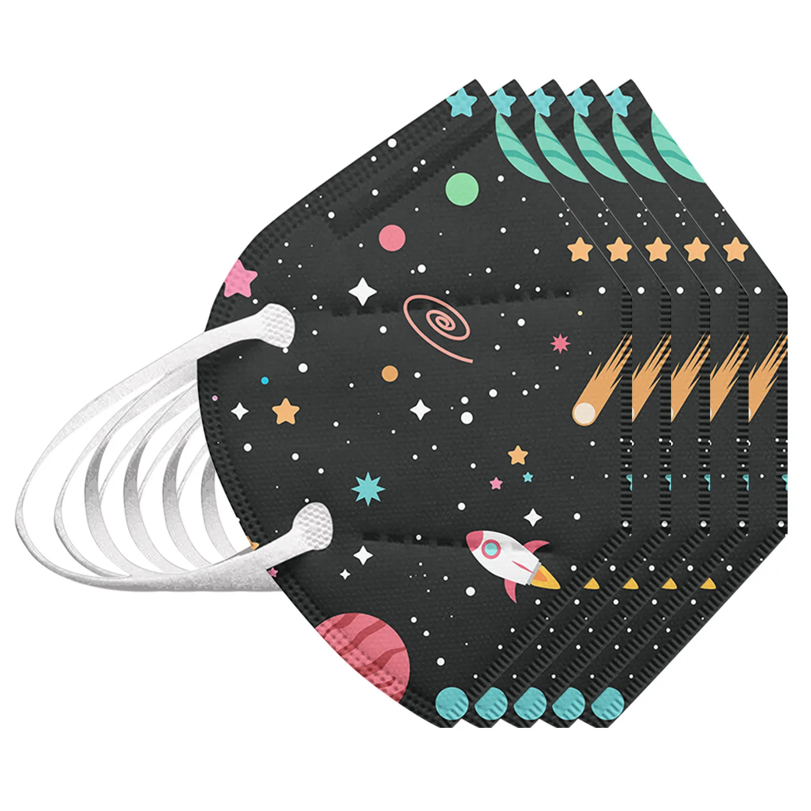 Space Rocket Printed Face Mask Black Star Pattern Protective Cover Breathable Mouth Guard Disposable Respirator Daily Outdoor T1
