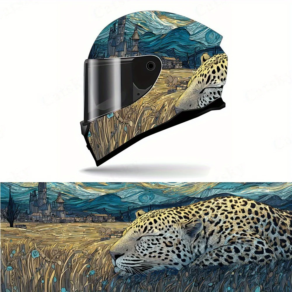 

Magic Starry Night Leopard PVC Motorcycle Helmet Vinyl Wrap, Self-Adhesive Waterproof Sticker, Anti-Scratch Decorative Film for