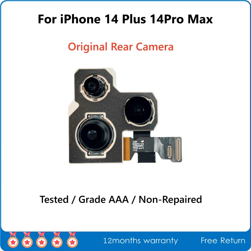 

Проверенная, в идеальном состоянии (A+++) разобранная задняя камера для iPhone 14, 14 Plus, 14 Pro Max, не требует ремонта, демонтированная.
